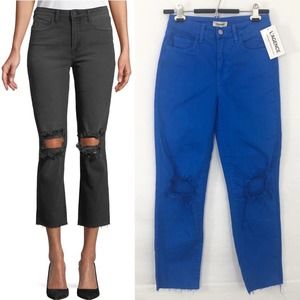 NWT L'AGENCE Straight Leg Destructed Blue Raw Hem Jeans